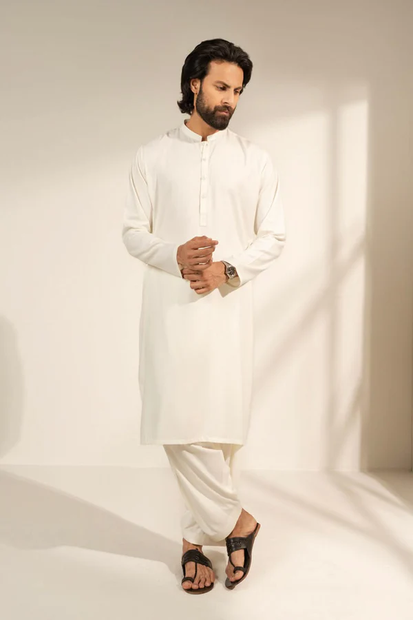 Men's Sage White Shalwar Kameez